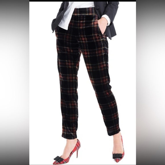 Jcrew Stewart Plaid Velvet Pants sz 00 Holiday Christmas Fall Career - Picture 2 of 11
